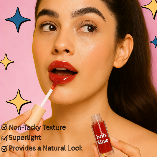 Bob & Bae Super Shine Lip Gloss - BERRYLICIOUS | Non-Sticky with Subtle Tint | Hydrates, Nourishes & Protects Lips with Hyluronic Acid | Plumping Effect, Enriched with Niacinamide | Vegan & Cruelty Freee - 2ml