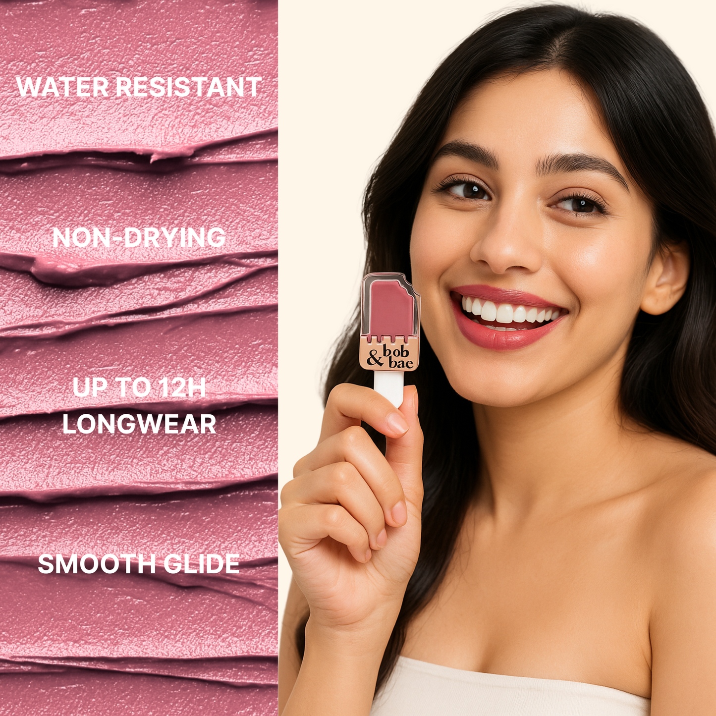 Bob & Bae Whipped Lipstick - SEND ME NUDES with Kojic Acid| Viral Korean Mousse Lipstick | Matte Finish & Long Lasting | Lip & Cheek Tint | Superlight & Transferproof - 5.5 ml