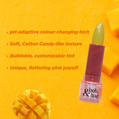 Bob & Bae Cotton Candy pH Lipstick - Mango Madness | Colour Changing Lip Balm + Build-a-Blush | pH Balanced Hydrating Lip Tint | Glides Smooth & Adapts to You | All-Day Tint – 3.5g