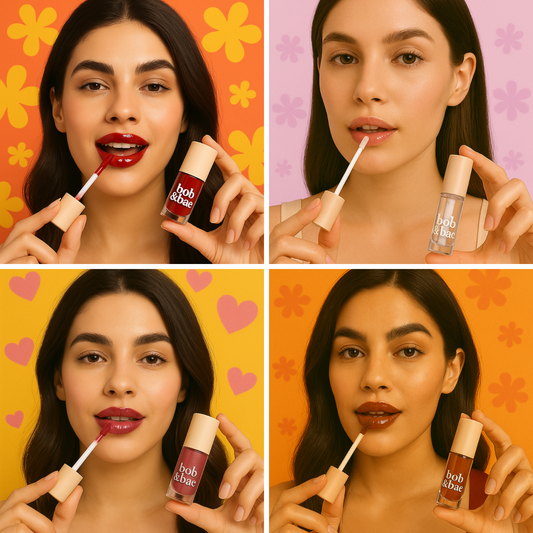 Bob & Bae Super Shine Lip Gloss - PACK OF 4 | Non-Sticky with Subtle Tint | Hydrates, Nourishes & Protects Lips with Hyluronic Acid | Plumping Effect, Enriched with Niacinamide | Vegan & Cruelty Freee - 2ml x 4 = 8ml