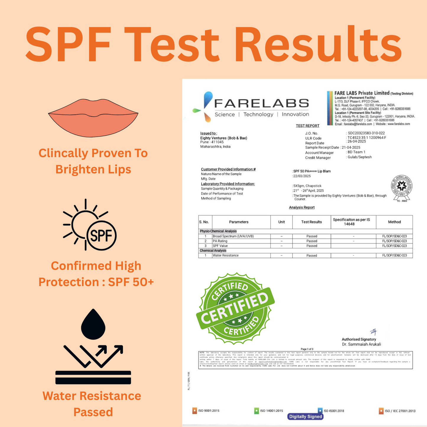 Lip Brightening Balm with SPF 50+ & 1% Kojic Acid, Ceramide & Peptide