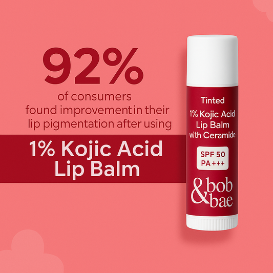 Bob & Bae 1% Koijc Acid Lip Balm - TINTED with SPF 50+ PA++++ | Ceramide & Peptide | Lip Brightening & Hydrating | For Dark & Pigmented Lips | SLS & Paraben Free | 5 gm