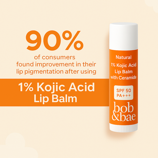 Bob & Bae 1% Koijc Acid Lip Balm - NATURAL with SPF 50+ PA++++ | Ceramide & Peptide | Lip Brightening & Hydrating | For Dark & Pigmented Lips | SLS & Paraben Free | 5 gm