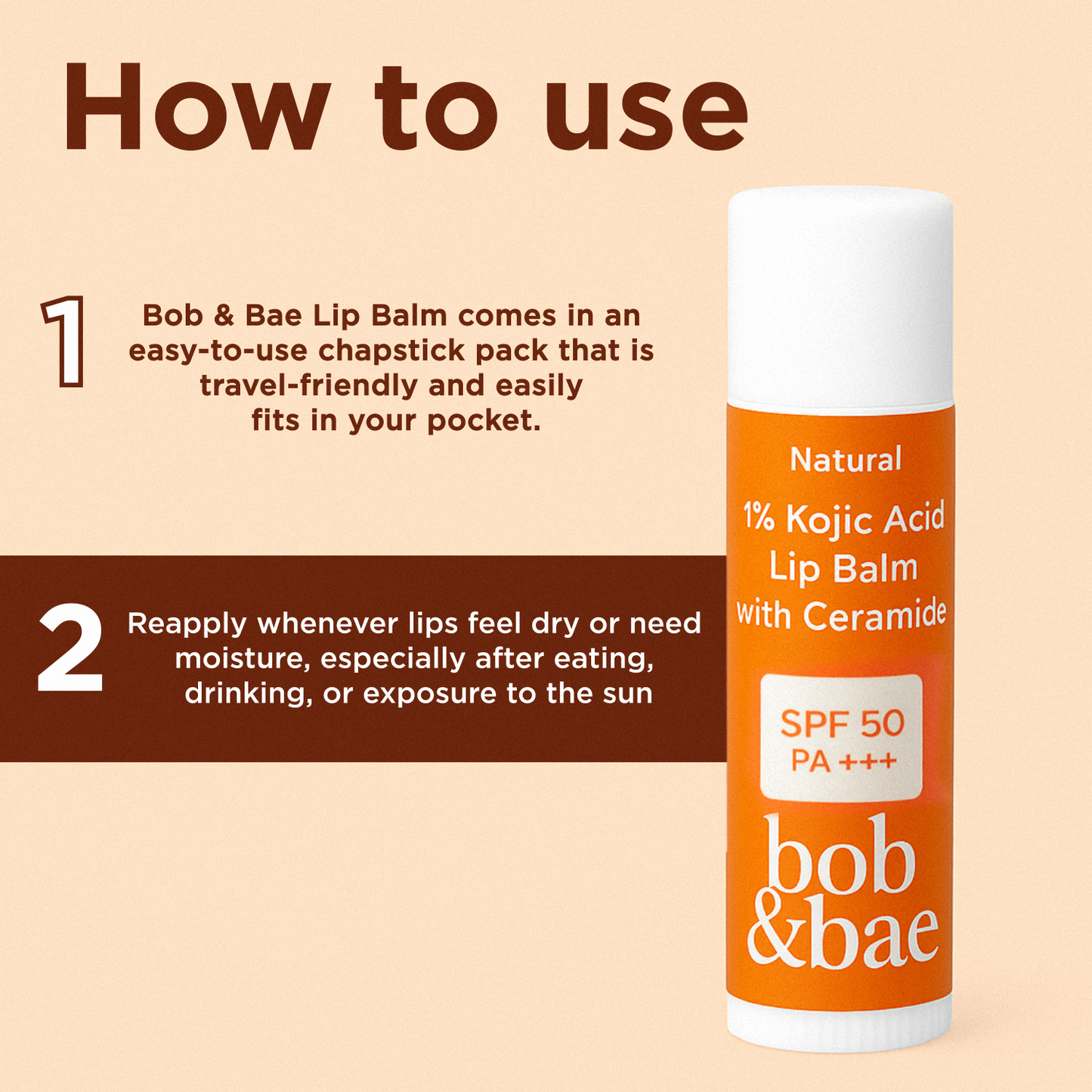 Lip Brightening Balm with SPF 50+ & 1% Kojic Acid, Ceramide & Peptide