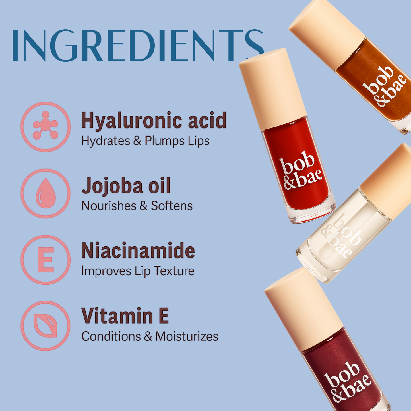 Bob & Bae Super Shine Lip Gloss with Hyaluronic Acid  | Super Lightweight & Non-sticky - Pack of 4