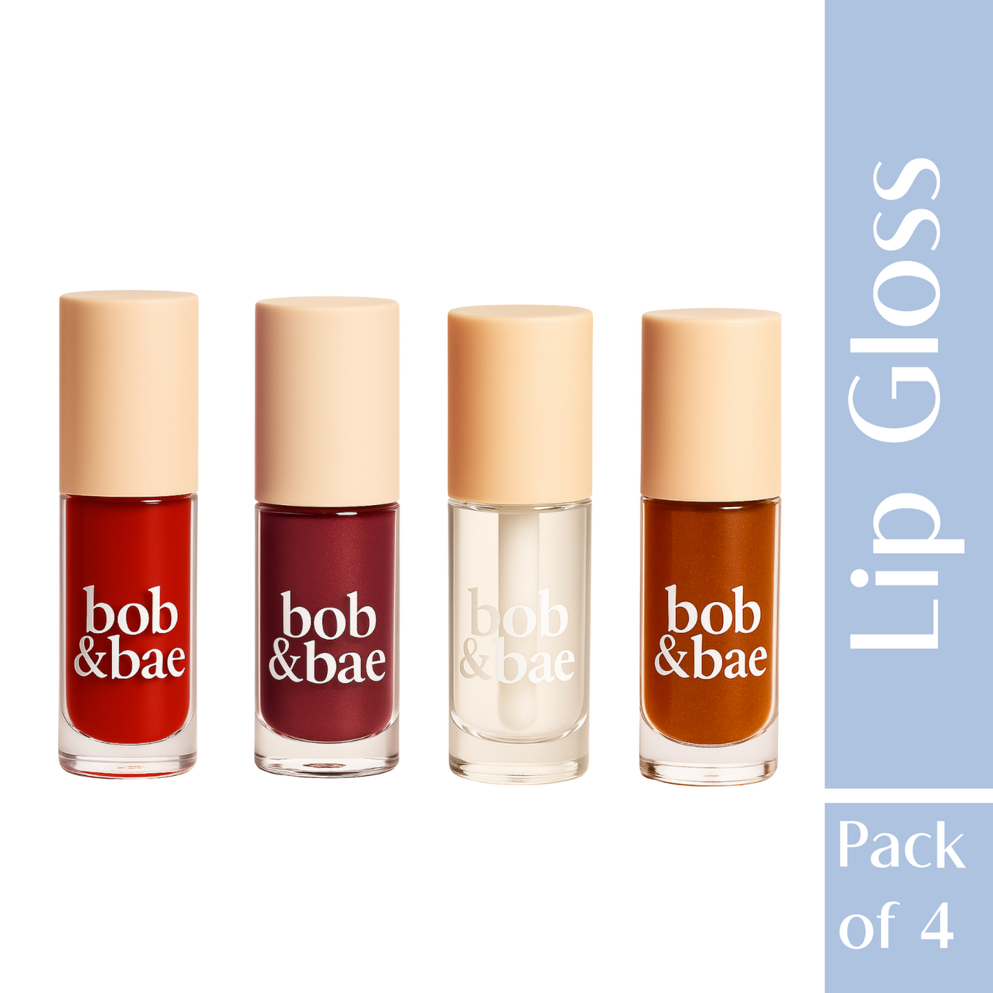 Bob & Bae Super Shine Lip Gloss with Hyaluronic Acid  | Super Lightweight & Non-sticky - Pack of 4